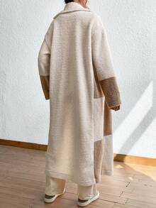 SHEIN Unity 拼色按扣泰迪熊大衣 - 杏色 - 查看 2