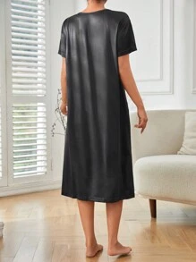 Camisón De Estampado De Leopardo Con Patrón De Corazones Para Mujeres - Gris Oscuro - Ver 4