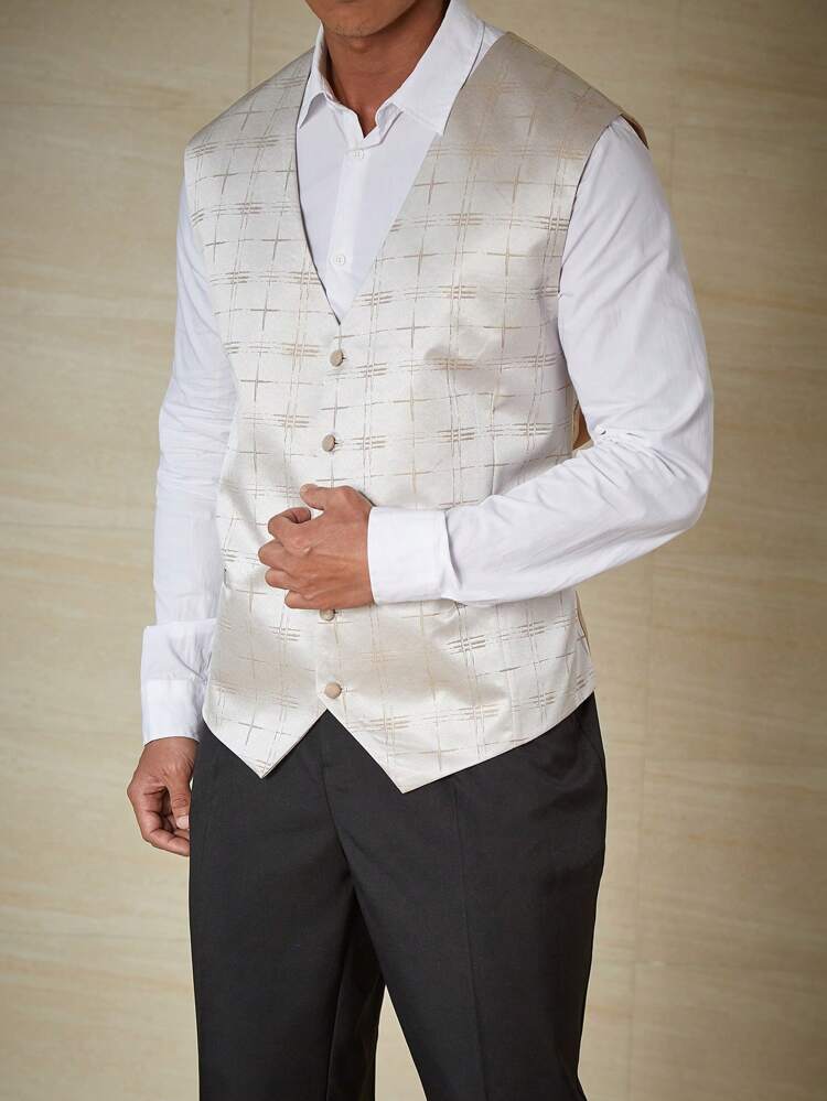 Men Plus Plaid Print Waistcoat Without Shirt