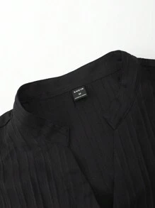 Manfinity Homme Men's Long Sleeve Shirt And Pants Set, Men Black Two Pieces Set, Knitted Two Pieces Outfit Men, Fall Clothes - Black - View 5