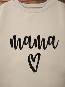 SHEIN Essnce Đồ họa Trái tim & Chữ cái Lót nhiệt Áo nỉ - Màu be - Xem 3