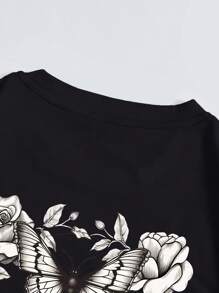 Nam Bướm & hoa in Áo thun - màu đen - Xem 4