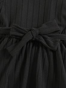 SHEIN Jeune Fille À Col Montant Robe Ceinturée & Legging - Noir - Voir 4