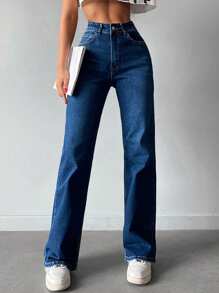 RueChic Casual Straight Leg Jeans - Navy Blue - View 3