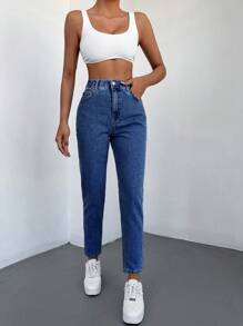 RueChic Jeans Mit Hohem Bund Und Geradem Bein - Blau - Übersicht 5