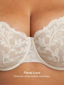 LUVLETTE Plus Sexy Lingerie Plunge Unlined Lace Bra - Beige - View 5