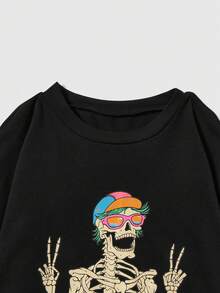 Vincenttrinidadart Bộ xương & Đồ họa Chữ cái Thả vai Áo nỉ - màu đen - Xem 3