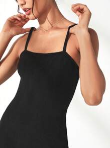 Lifespree Solid Split Thigh Active Cami Dress - Black - View 5