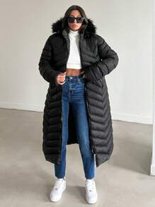 EURMUSE Women's Long Hooded Winter Coat - Black - View 1