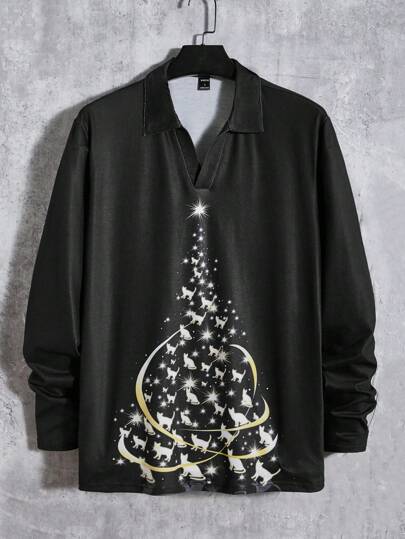 Manfinity Homme Men Cat Print Polo Shirt