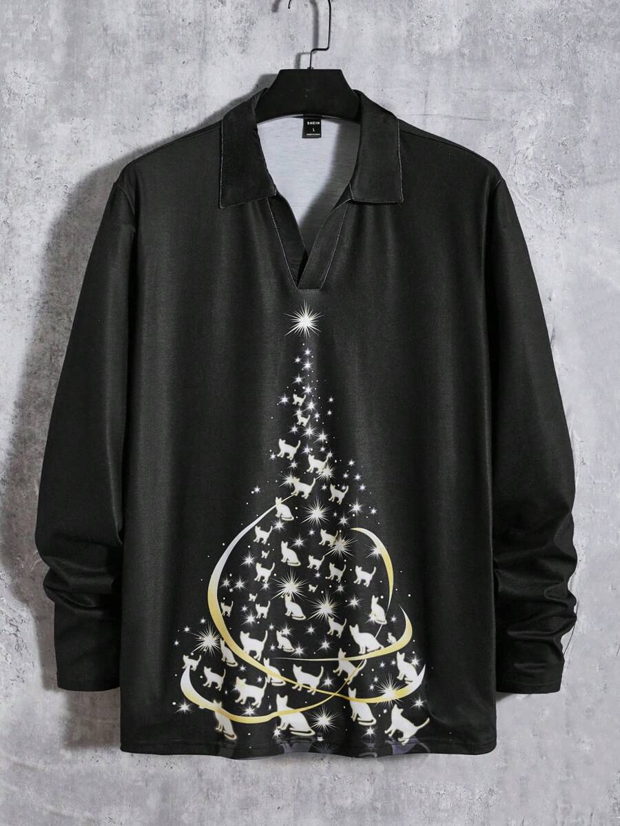 Manfinity Homme Men Cat Print Polo Shirt - Black - View 1