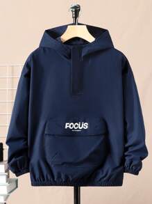 SHEIN 男孩休閒寬鬆運動連帽提花套頭夾克,青年尺寸 - 寶藍色 - 查看 1