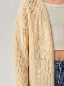 SHEIN Chica preadolescente Cárdigan de plumero de hombros caídos - Albaricoque - Ver 3