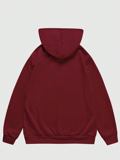 Guys Letter Bat Print Drawstring Hoodie