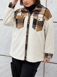 SHEIN Essnce Abrigo De Mujer De Talla Grande - Beis - Ver 5