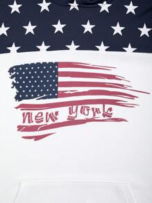 Manfinity Homme 男士旗幟印花連帽衫 - 藍白色 - 查看 3