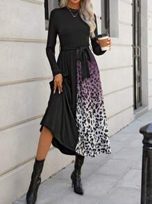 SHEIN Clasi In hoa Báo Váy có thắt lưng - màu đen - Xem 1