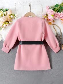 SHEIN Young Girl Solid V Neck Belted Overcoat