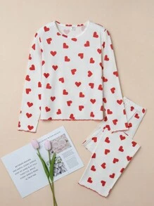 Chica adolescente Conjunto de pijama pantalones con camiseta con estampado de corazón