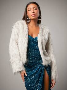 SHEIN BAE Của phụ nữ Xám & Trắng Họa tiết động vật Sang trọng áo Đối với Năm mới Đêm trước Buổi tiệc Trang phục - Màu be - Xem 6