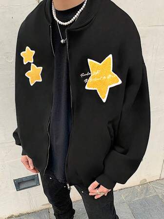 Manfinity Hypemode Giacca Bomber Oversize A Goccia Con Spalla Per Uomo Con Ricamo Di Stelle E Lettere A Flocked