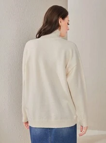 Mulvari Women'S High Neck Drop Shoulder Sweater - White - View 5