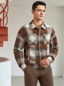 Manfinity VCAY Chaqueta holgada de hombre con bolsillo individual y hombros caídos a cuadros - Multicolor - Ver 4