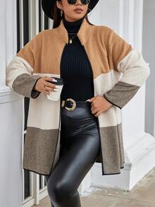 Calvaya Plus Size Casual Colorblock Plush Fleece Jacket, Autumn/Winter - Multicolor - View 8