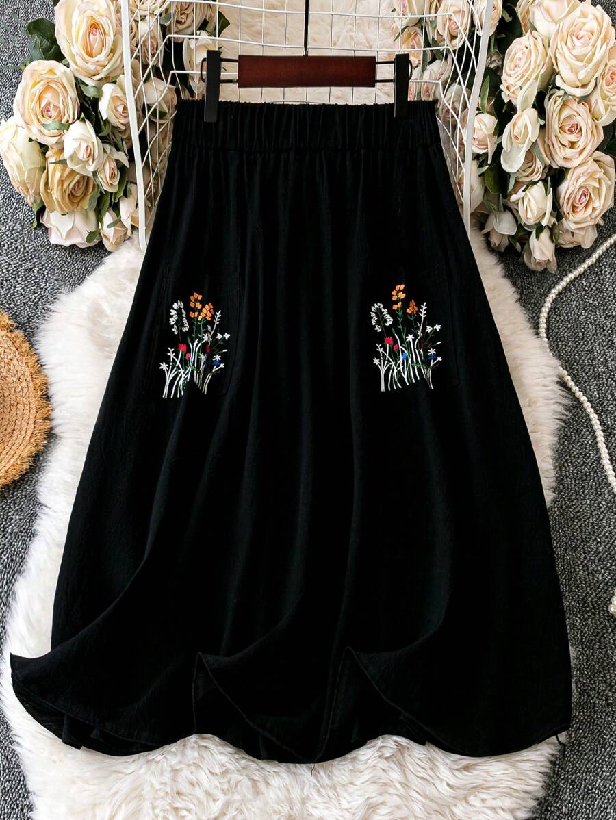 SHEIN LUNE Hơn Đồ họa hoa Váy - màu đen - Xem 1