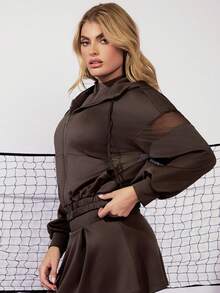 VARSITIE Thể thao Tennis Basic Mesh Splicing&Outdoors With JACKET Glowmode>Áo khoác thể thao nữÁo hoodie màu nâuÁo khoác màu nâu nữGlow Mode Women>Áo khoác thể thao nữ - màu nâu - Xem 5