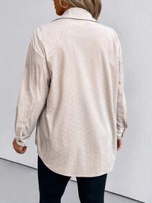 SHEIN LUNE 大碼提花落肩袖襯衫 - 杏色 - 查看 2