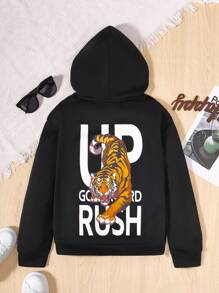 SHEIN Tween Boy Tiger & Letter Graphic Sweatshirt - Black - View 1