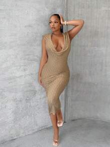 SHEIN SXY Ladies' Slim Fit Cowl Neckline Hooded Dress Birthday Outfit Spring Women Clothes Prom Dress Valentine Day Dress Date Night Dress Bachelorette Party