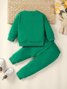 Đứa bé gái Đồ họa Chữ cái Áo len & Quần nỉ - Màu xanh lá cây đậm - Xem 2