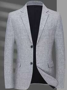 男士1入組西裝領單釦西裝外套