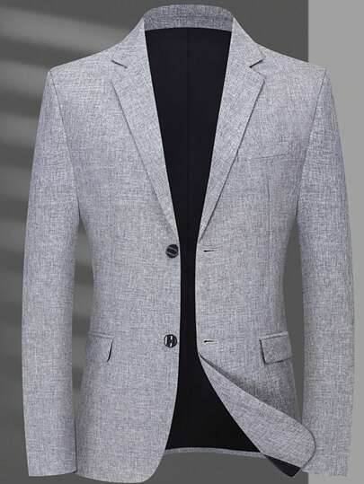 男士1入組西裝領單釦西裝外套