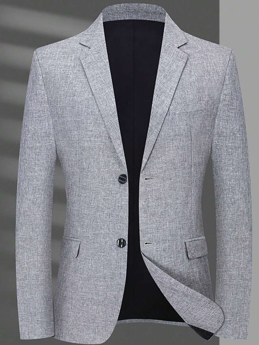 男士1入組西裝領單釦西裝外套