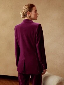MOTF PREMIUM DOUBLE-BREASTED VELVET BLAZER - Burgundy - View 7