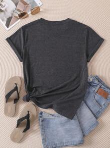SHEIN EZwear Christmas Print Tee - Dark Grey - View 2