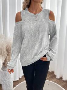 SHEIN Clasi 挖肩條紋針織運動衫 - 灰色 - 查看 3