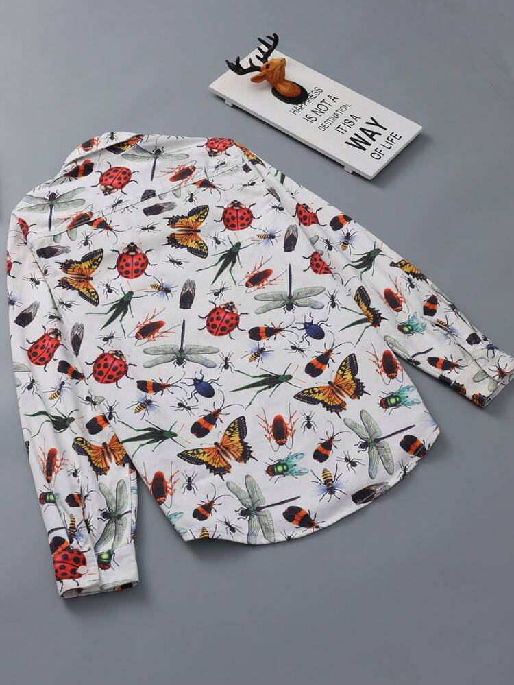 Men 1pc Animal Print Pocket Patched Denim Shirt