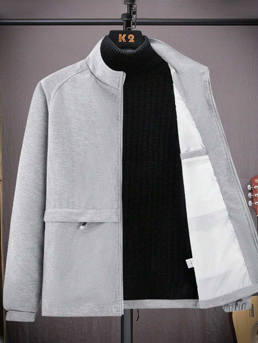 Manfinity Hypemode Loose Fit Men's Zipper Closure Raglan Sleeve Jacket - Grey - View 1