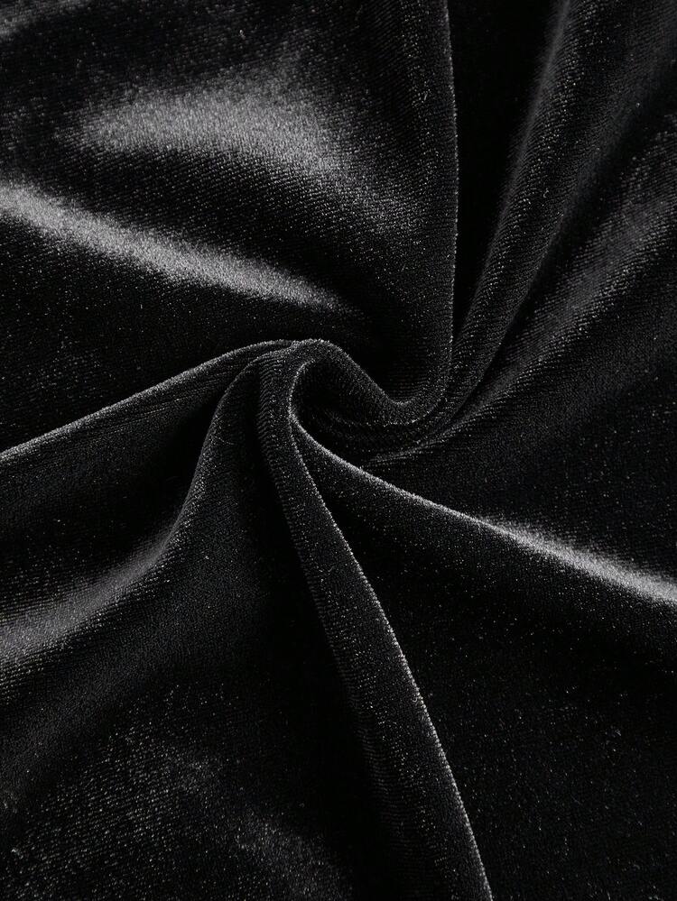 Frill Trim Flounce Sleeve Wrap Hem Belted Velvet Dress