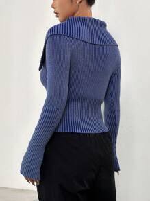 SHEIN EZwear Foldover Off Shoulder Zip Up Cardigan In Fall/Winter