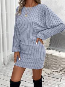 SHEIN LUNE Vestido ajustado de manga murciélago tejido de canalé