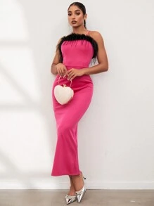 Zolique 毛茸邊吊帶洋裝 - 玫紅色 - 查看 1