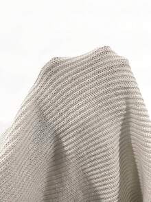 SHEIN LUNE 素色口袋貼布蝙蝠袖條紋針織上衣 - 杏色 - 查看 7