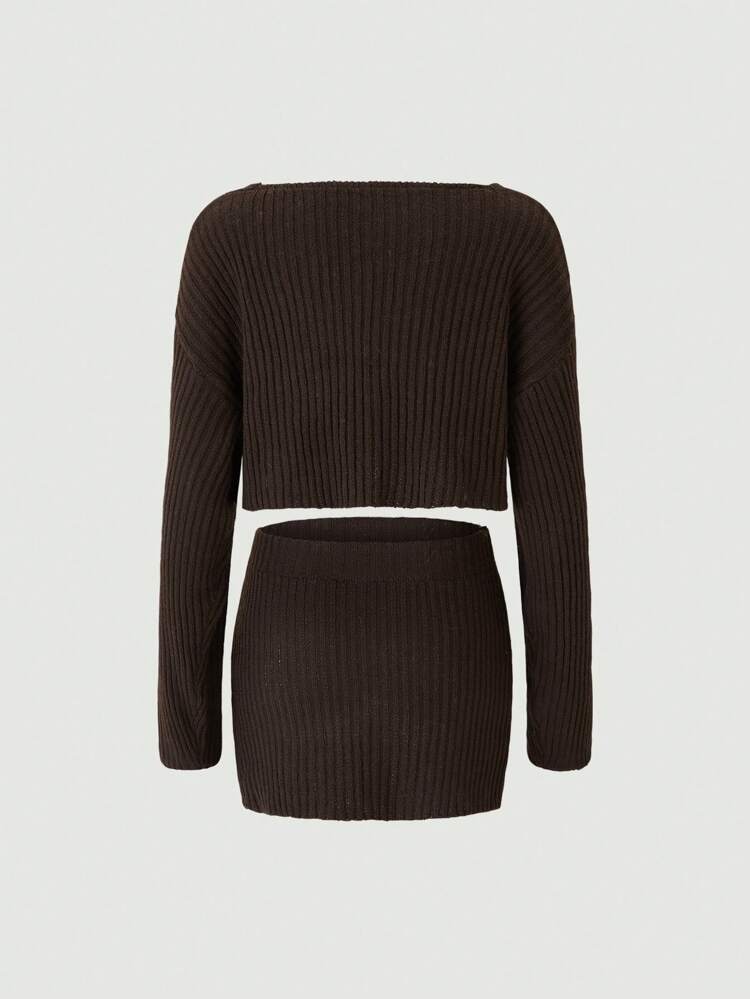 Drop Shoulder Sweater & Knit Skirt