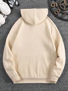 Nam In dơi Túi kangaroo Dây rút Lót nhiệt Hoodie - Màu be - Xem 2
