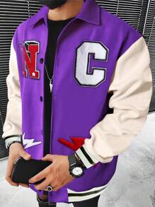 Manfinity Homme Lỏng lẻo phù hợp Nam Thư được vá Sọc trang trí Khối màu Áo khoác Không có áo len - Nhiều màu - Xem 1